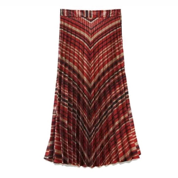Zara red/gold pleated metallic midi skirt - Picture 7 of 7